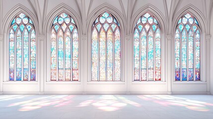 Fototapeta premium An architectural template showcasing elaborate stained glass windows, designed with generous space for text and creative elements against a white backdrop.