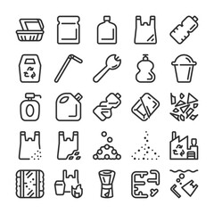 プラスチックのリサイクルに関するアイコンセット