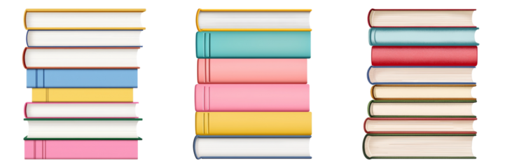 A stack of colorful books arranged neatly, showcasing various shades and designs, ideal for a cozy reading atmosphere.