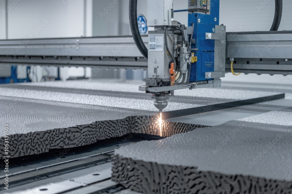 Aufkleber laser cutting machine cutting foam material in a factory