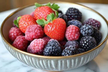 Frozen berries including strawberries, raspberries and blackberries in a bowl