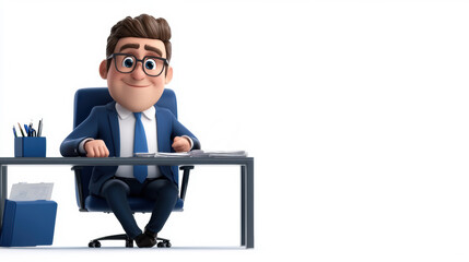 Friendly Cartoon Businessman at Desk with Papers