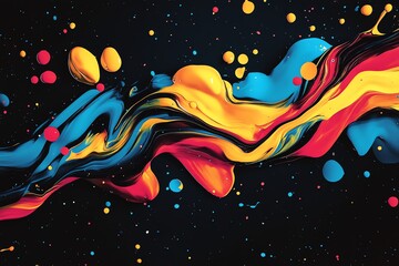 Vague abstraite de peinture colorée sur fond noir étoilé

