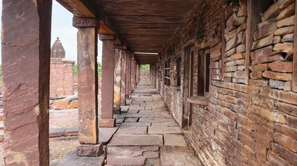 View of the passage leading to monks' quarters in Jain Garhi, located in Budhi Chanderi, Madhya...
