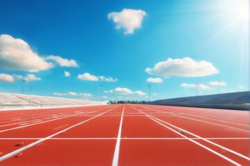 Empty Stadium Lanes with Runners under Bright Sky for Competitive Track Race