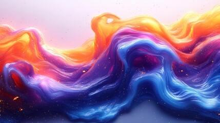 Abstract Swirling Liquid with Glittering Particles in Orange, Purple, and Blue