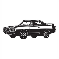 Obraz premium Classic Car Vector illustration in black and white - Luxury Car Clipart Design