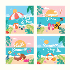 Naklejka premium summer social media post with beach vibe illustration
