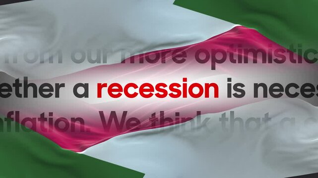 Sudan flag - Waving flag on loop of economic news articles