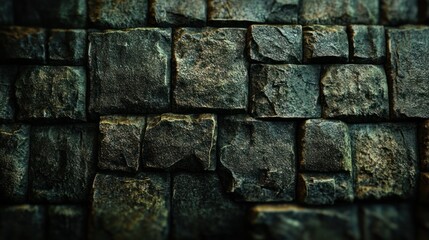 Naklejka premium Ancient stone wall with textured blocks and visible signs of wear