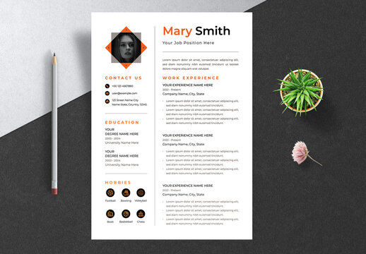 Resume Layout With Yellow Accents
