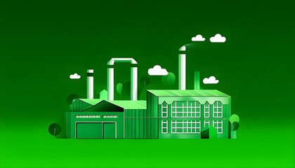 Naklejka premium abstract illustration of crafted green cardboard factory embodying green washing