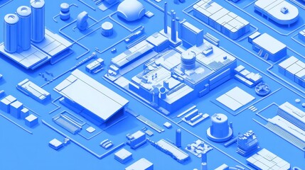 Fototapeta premium Blueprint-style 3D mapping, isometric view for technical clarity