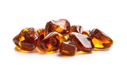 Amber raw stone isolated on white background