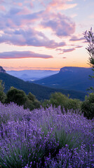 Obraz premium Create a calm mountain range with wild lavender and soft pink dawn skies