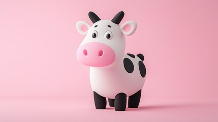 Cartoon cow with pink cheeks, friendly look, and minimalistic style