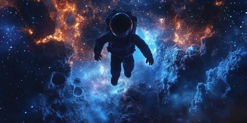 Fototapeta premium Felt Adventure on the Moon, small boy in astronaut suit joyfully exploring a vibrant felt moon landscape filled with craters and stars