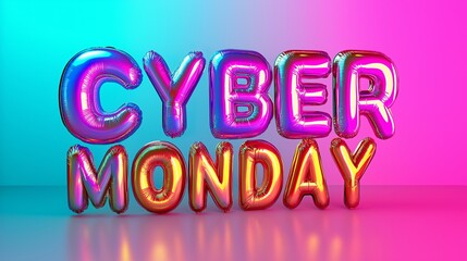 Colorful CYBER MONDAY balloon text on vibrant gradient background