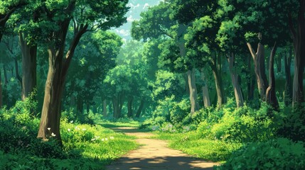 Obraz premium Tranquil Path Through Lush Green Forest