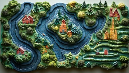 Detailed Map of a Winding River
