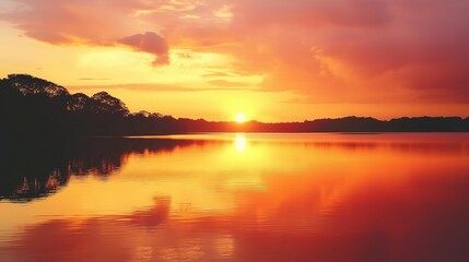 Obraz premium Golden Sunset Over Serene Lake 