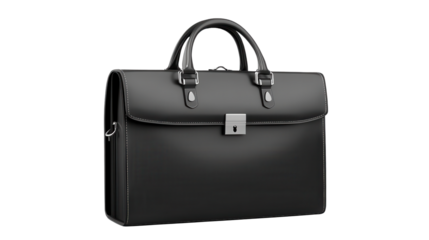 Elegant and Professional Black Leather Briefcase for Business Professionals and Executives Ideal for Meetings and Daily Commutes, isolated on transparent background