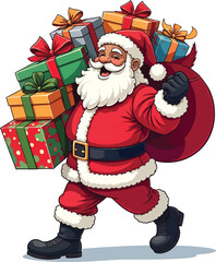 Cartoon Illustration Of A Happy Santa Claus With Christmas Gifts Flat Vector Art