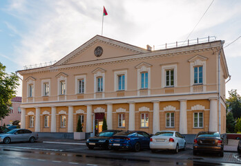 Old buildings of Gomel, built in the late 19th - early 20th centuries, which are under the protection of UNESCO on a quiet summer evening