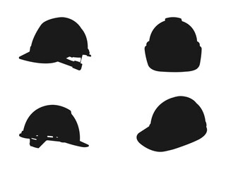 Construction hat icon vector isolated. black silhouette of a Hard Hat Set. Vector illustration of Construction helmets, project helmet, hard hats vector silhouette on white background.