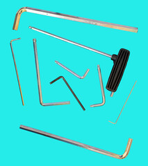 hex key on a blue background, wrench, allen, Inbus