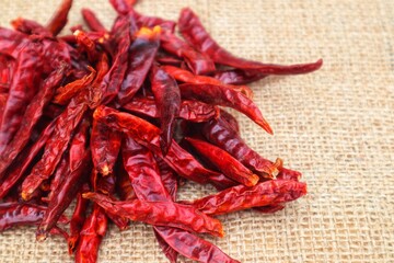 Background and texture of a pile of dried chilies or Capsicum annuum L, with close view.