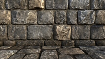 Obraz premium Medieval stone wall with large, rough stone blocks and ancient details