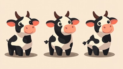 Obraz premium Minimalist cow character, flat design with round shapes and warm tones