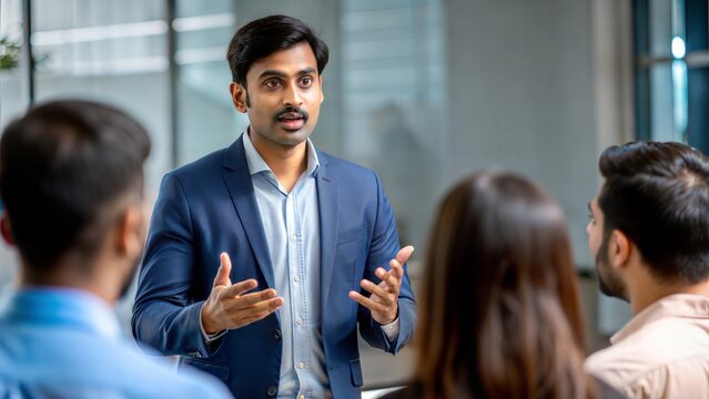 A Indian team leader conducting a workshop, focusing on skill development and engagement.
