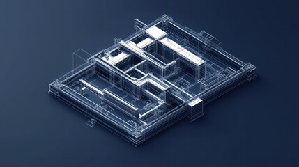 Schematic in 3D blueprint style, minimalist and technical