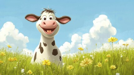 Smiling cow flat vector art, cute and simple for kids illustrations