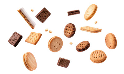 Assorted cookies on a white isolated background..Transparent background