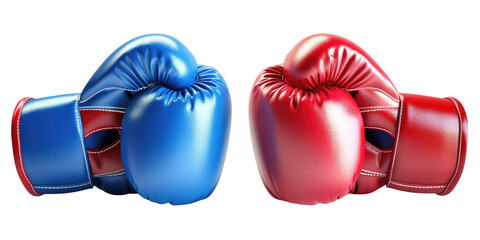 Blue and red boxing gloves, white isolate background..Transparent background