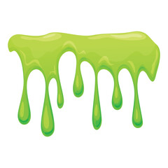 Cartoon green slime dripping down with a shiny, glossy appearance isolated on a white background, perfect for creative designs and projects