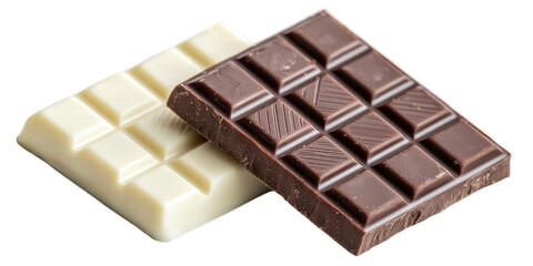 Obraz premium Two types of chocolate bars, one dark and one white, on a white isolated background..Transparent background