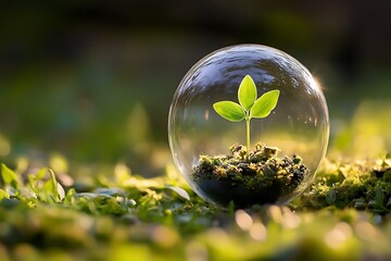 A Tiny Sapling Encapsulated in a Glass Sphere