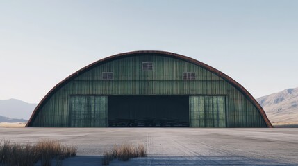 Fototapeta premium Green Hangar in the Desert Landscape 