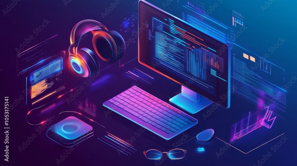 Wall mural concept of information technologies and computer engineering.