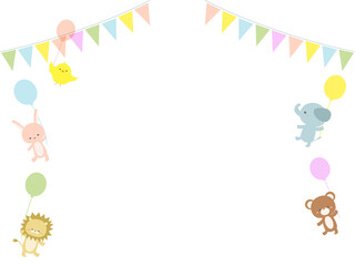 風船にぶら下がる動物たちのフレーム