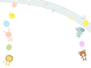 風船にぶら下がる動物たちのフレーム