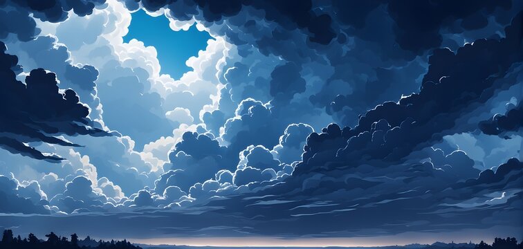 heavy clouds drifting in a dark sky with distant thunderclouds, abstract wallpaper illustration