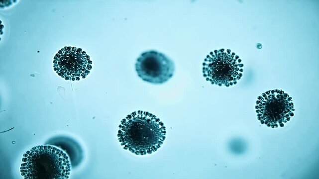 Witness cuttingedge research laboratory setting indepth analysis black bacteria cells viewed microscope showcased distinctive white background highquality 4K footage biology medicine cellular