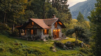 Fototapeta premium Cozy Cabin in the Woods