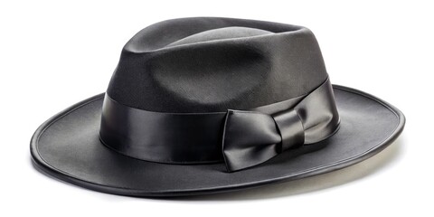 Stylish Black Fedora Hat with Satin Bow on White Background for Fashion and Sophistication