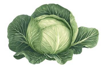 Fototapeta premium A fresh green cabbage with tightly wrapped leaves, showing its natural texture and color.